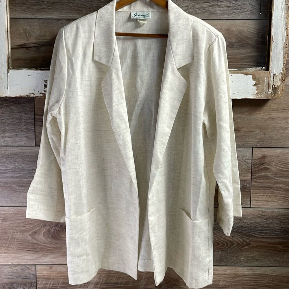 Joanna Ladies Blazer Jacket , Size Medium, Cream with Brown Specks, Vintage